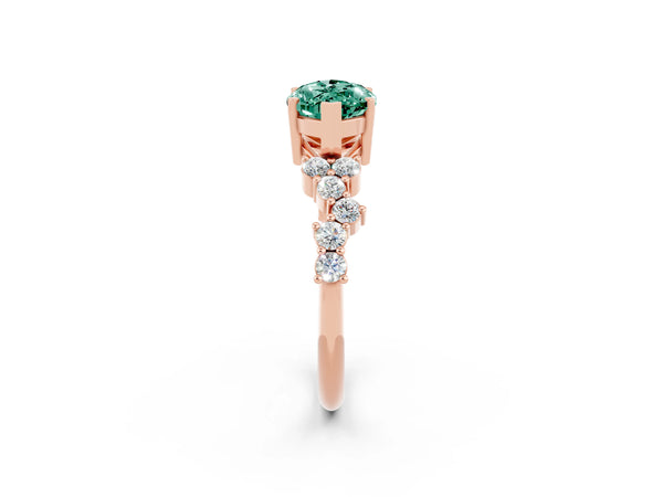 Rose gold Marquise Cut Green Sapphire Scattered Round Accent Ring with Prong Setting