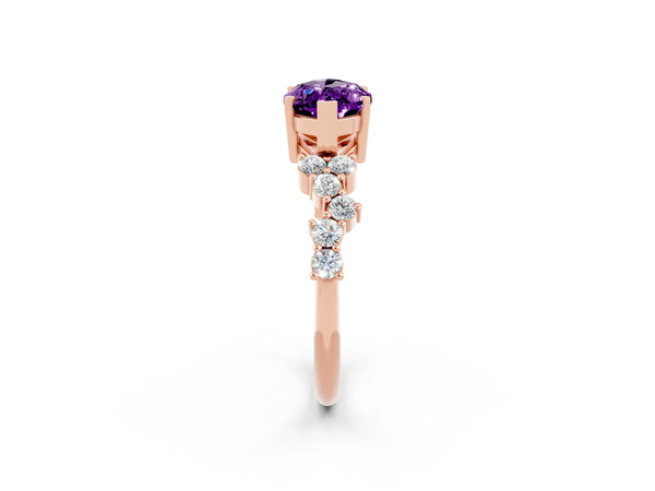 Rose gold Marquise Cut Amethyst Scattered Round Accent Ring with Prong Setting