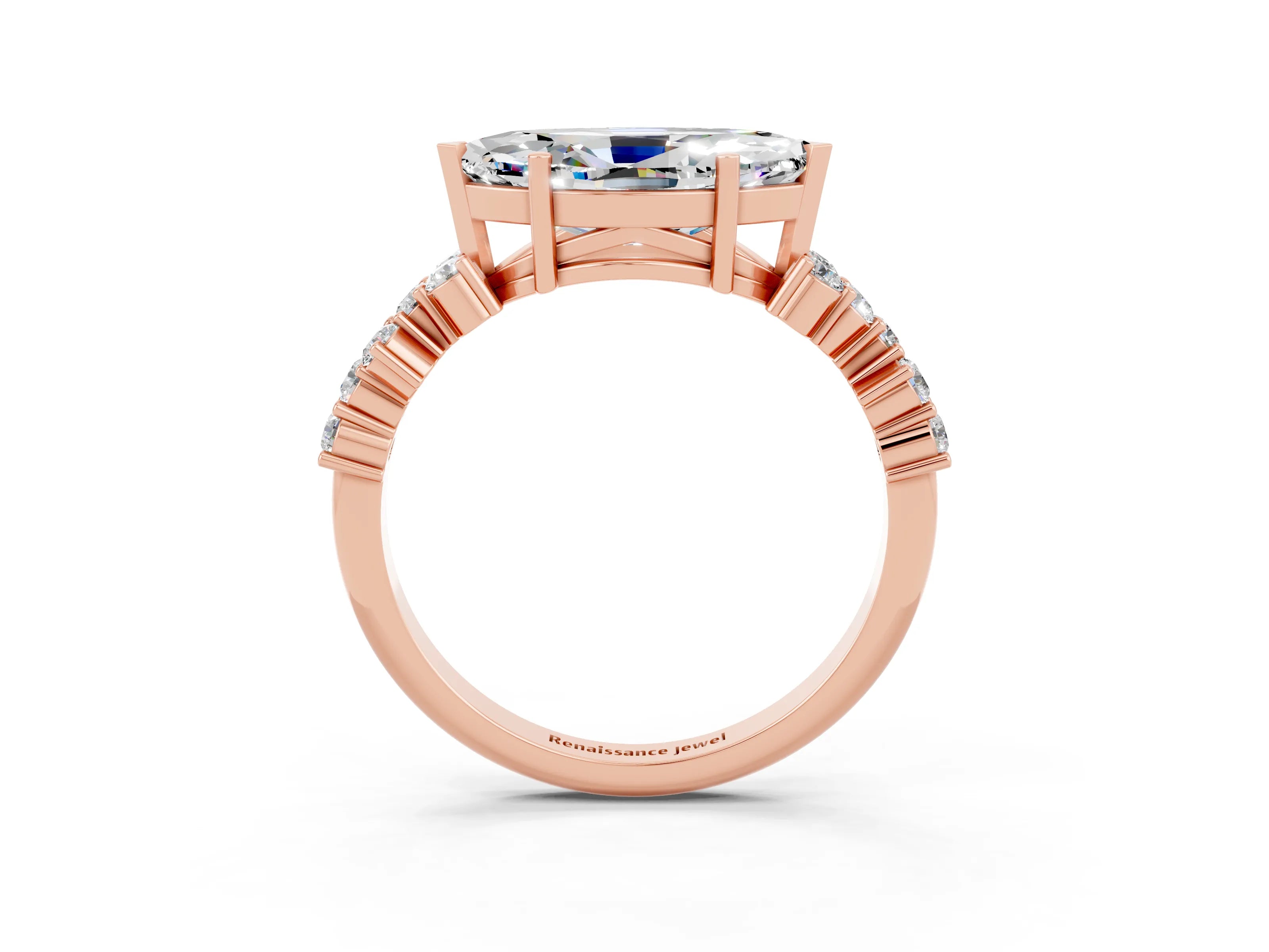Rose gold Marquise Cut Diamond Cluster Pavé Band with Four-Prong Setting_3