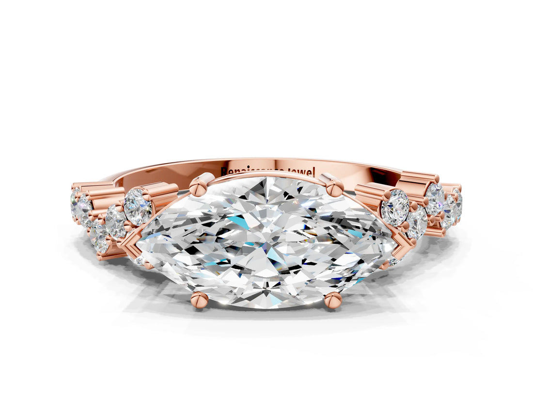 Rose gold Marquise Cut Diamond Cluster Pavé Band with Four-Prong Setting_3