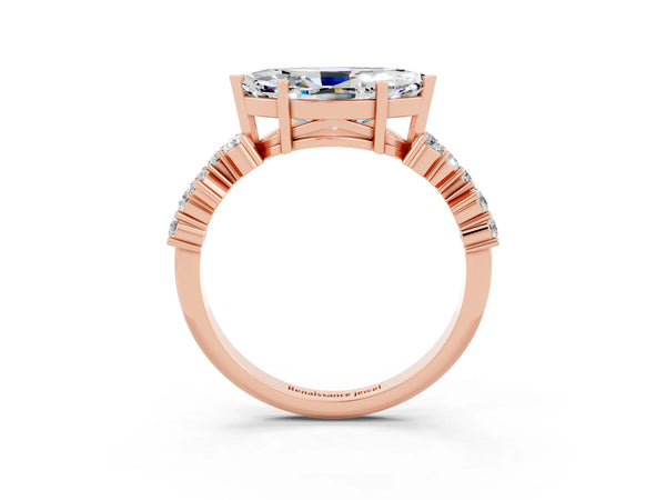 Rose gold Marquise Cut Moissanite Scattered Round Accent Ring with Prong Setting