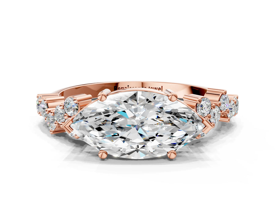Rose gold Marquise Cut Diamond Cluster Pavé Band with Four-Prong Setting