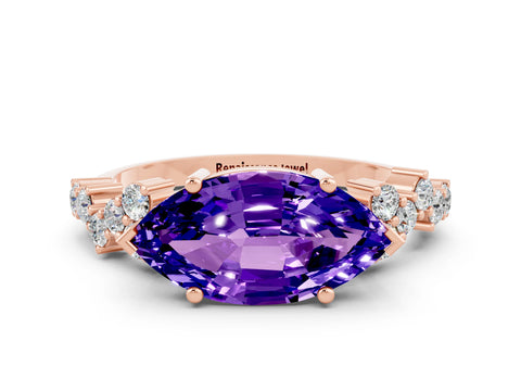 Rose gold Marquise Cut Diamond Cluster Pavé Band with Four-Prong Setting
