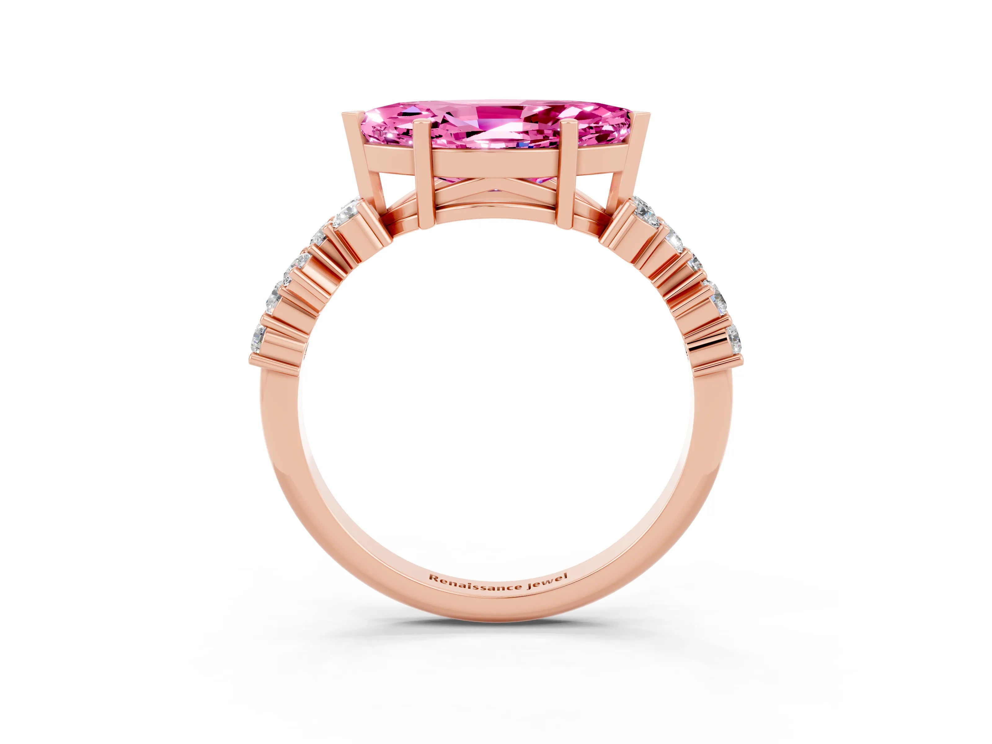 Rose gold Marquise Cut Diamond Cluster Pavé Band with Four-Prong Setting_3