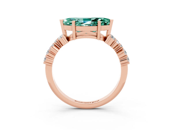 Rose gold Marquise Cut Green Sapphire Scattered Round Accent Ring with Prong Setting