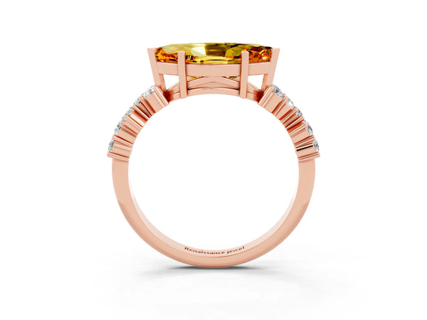Rose gold Marquise Cut Citrine Scattered Round Accent Ring with Prong Setting
