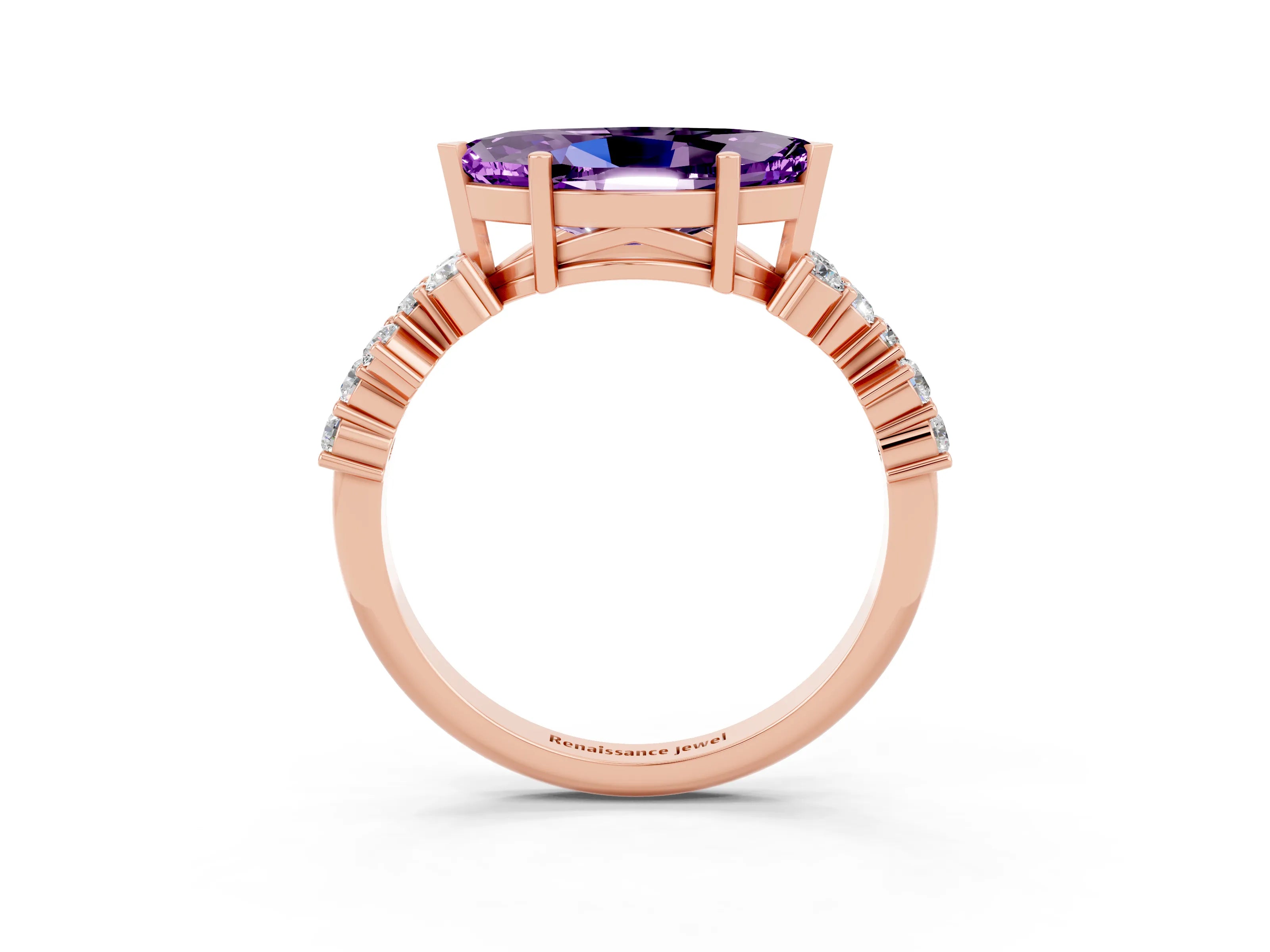 Rose gold Marquise Cut Diamond Cluster Pavé Band with Four-Prong Setting_3