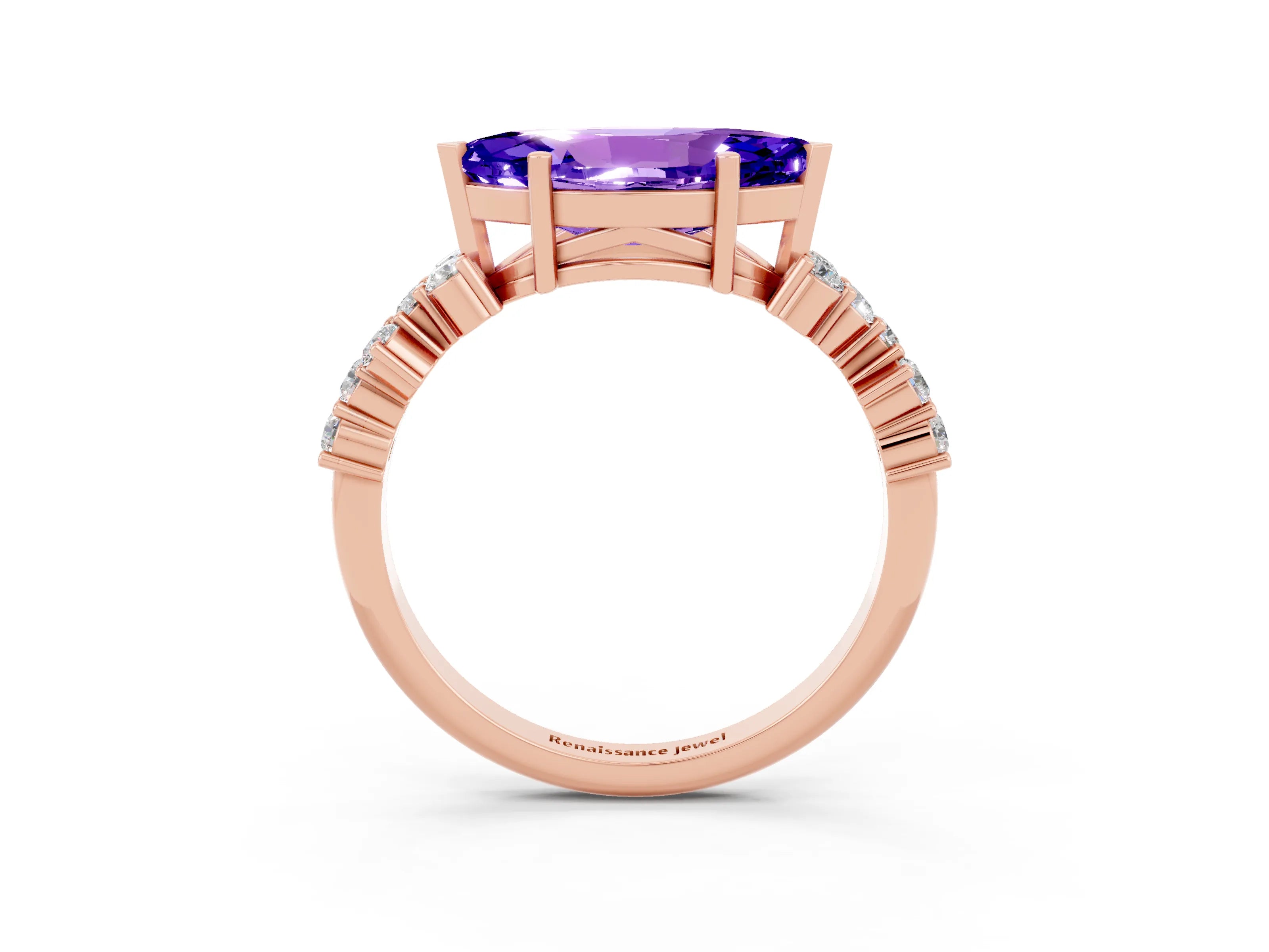 Rose gold Marquise Cut Diamond Cluster Pavé Band with Four-Prong Setting_3