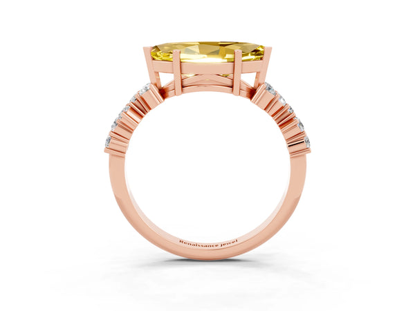 Rose gold Marquise Cut Yellow Sapphire Scattered Round Accent Ring with Prong Setting