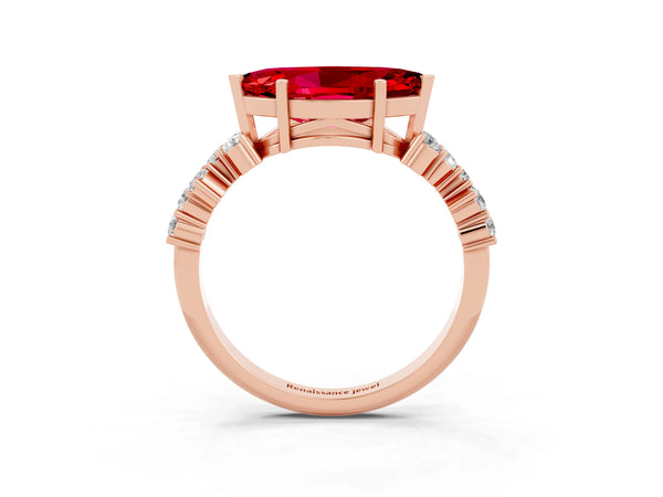 Rose gold Marquise Cut Ruby Scattered Round Accent Ring with Prong Setting