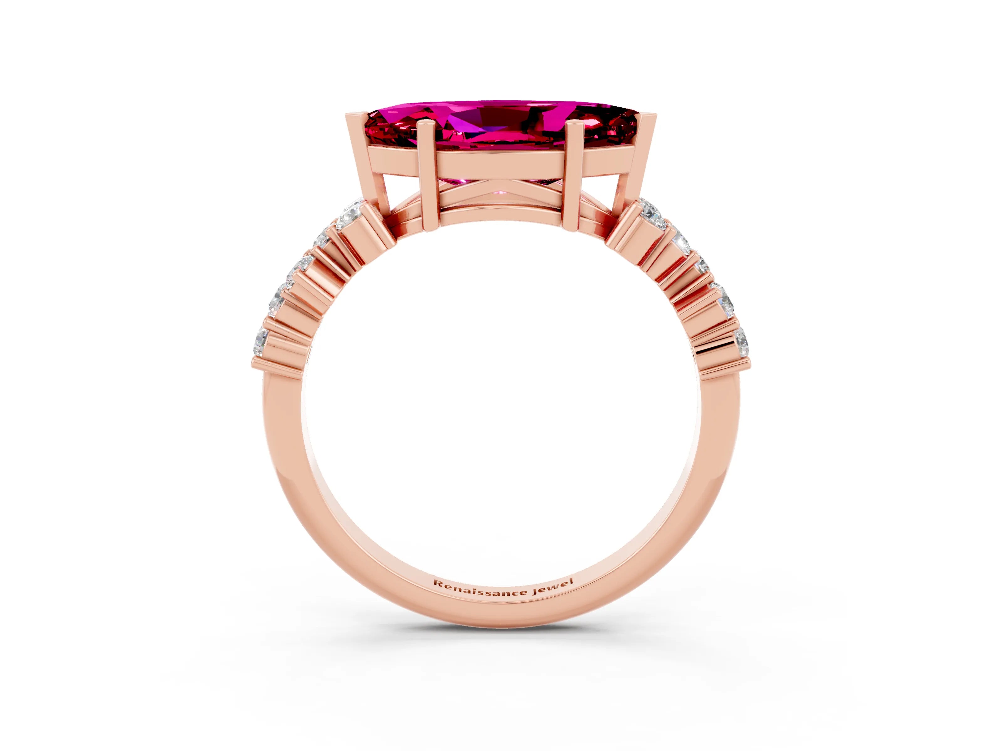 Rose gold Marquise Cut Diamond Cluster Pavé Band with Four-Prong Setting_3