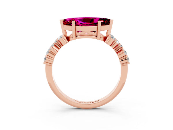 Rose gold Marquise Cut Garnet Scattered Round Accent Ring with Prong Setting
