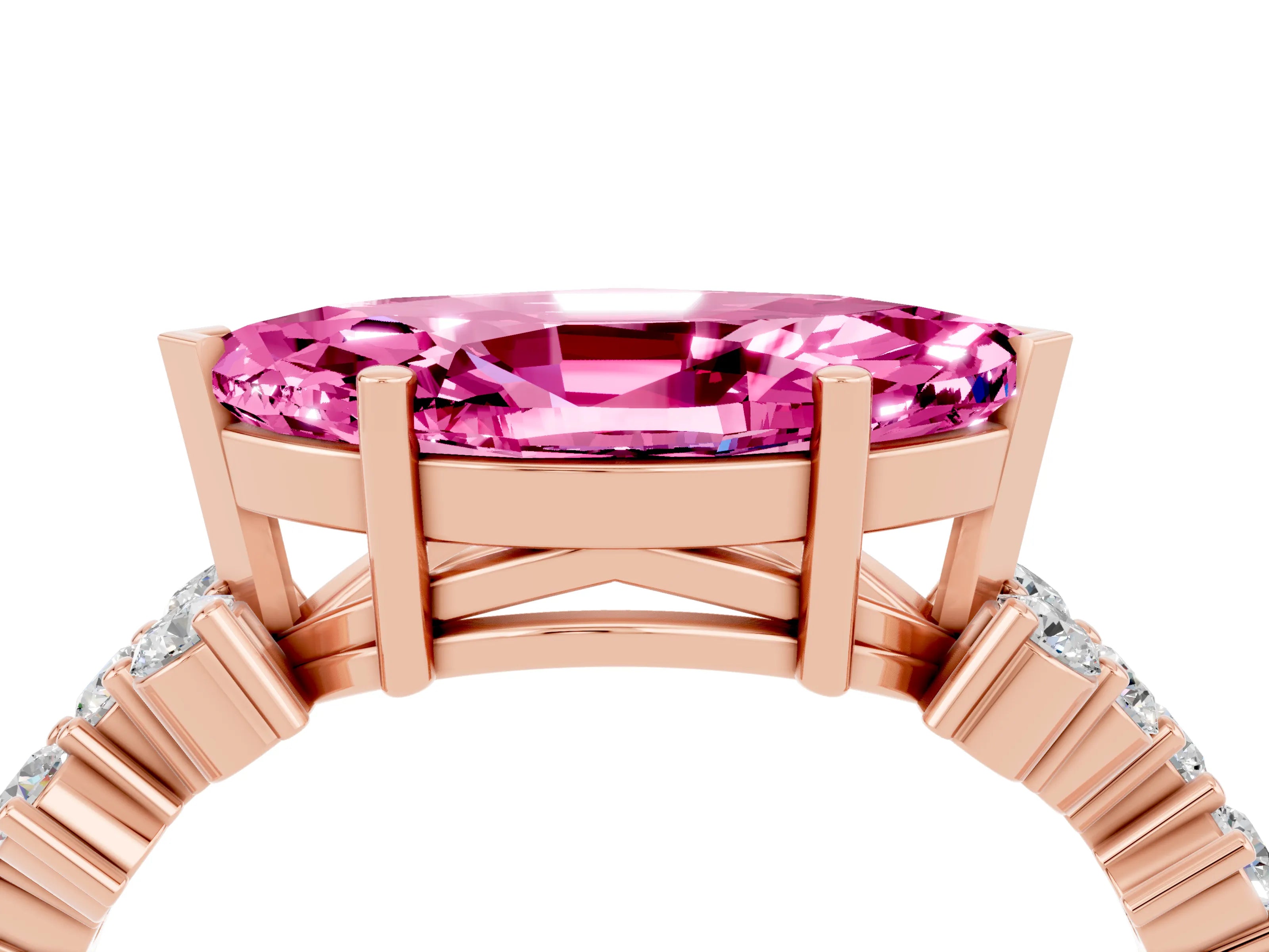Rose gold Marquise Cut Diamond Cluster Pavé Band with Four-Prong Setting_4