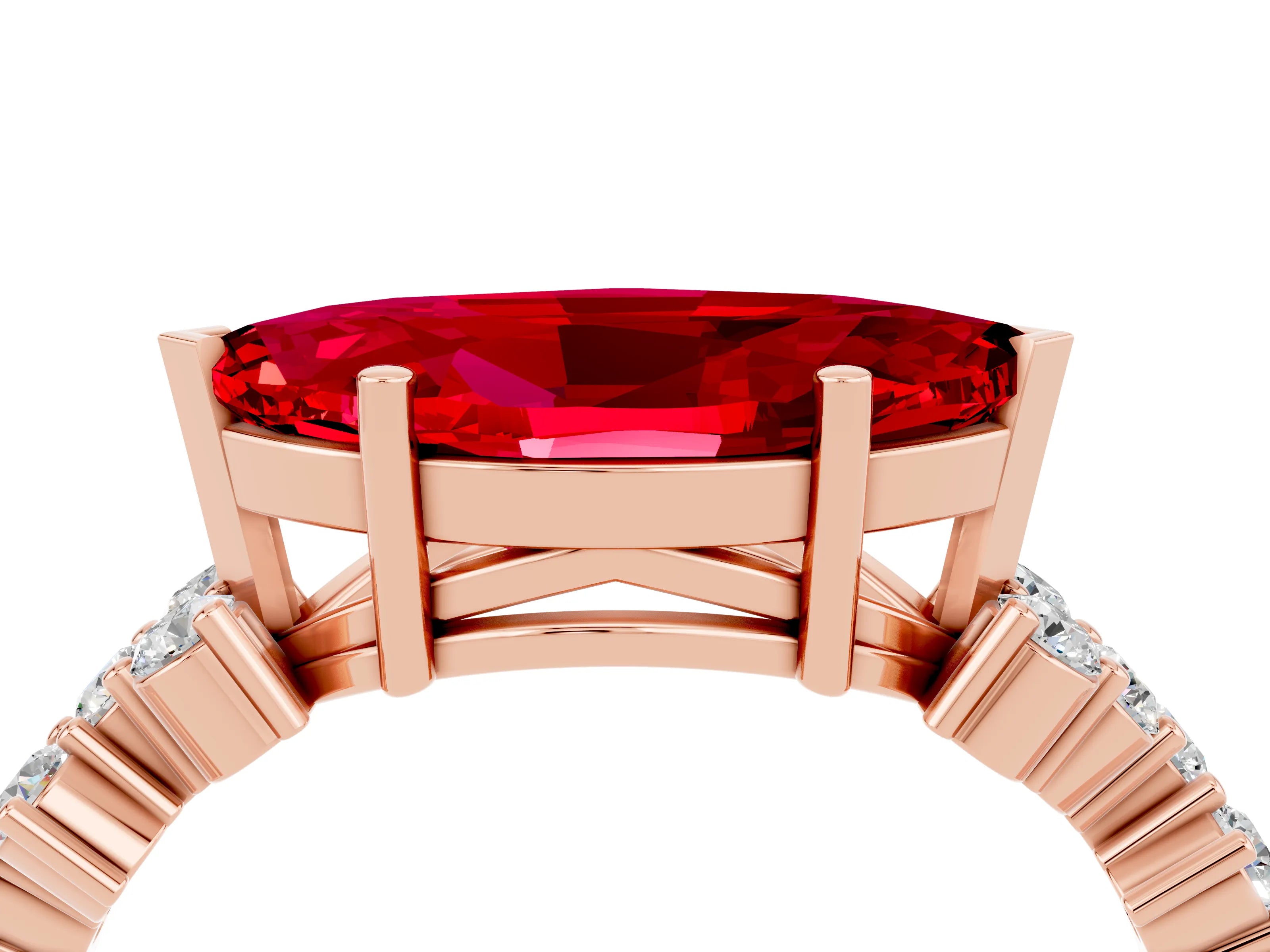 Rose gold Marquise Cut Diamond Cluster Pavé Band with Four-Prong Setting_4