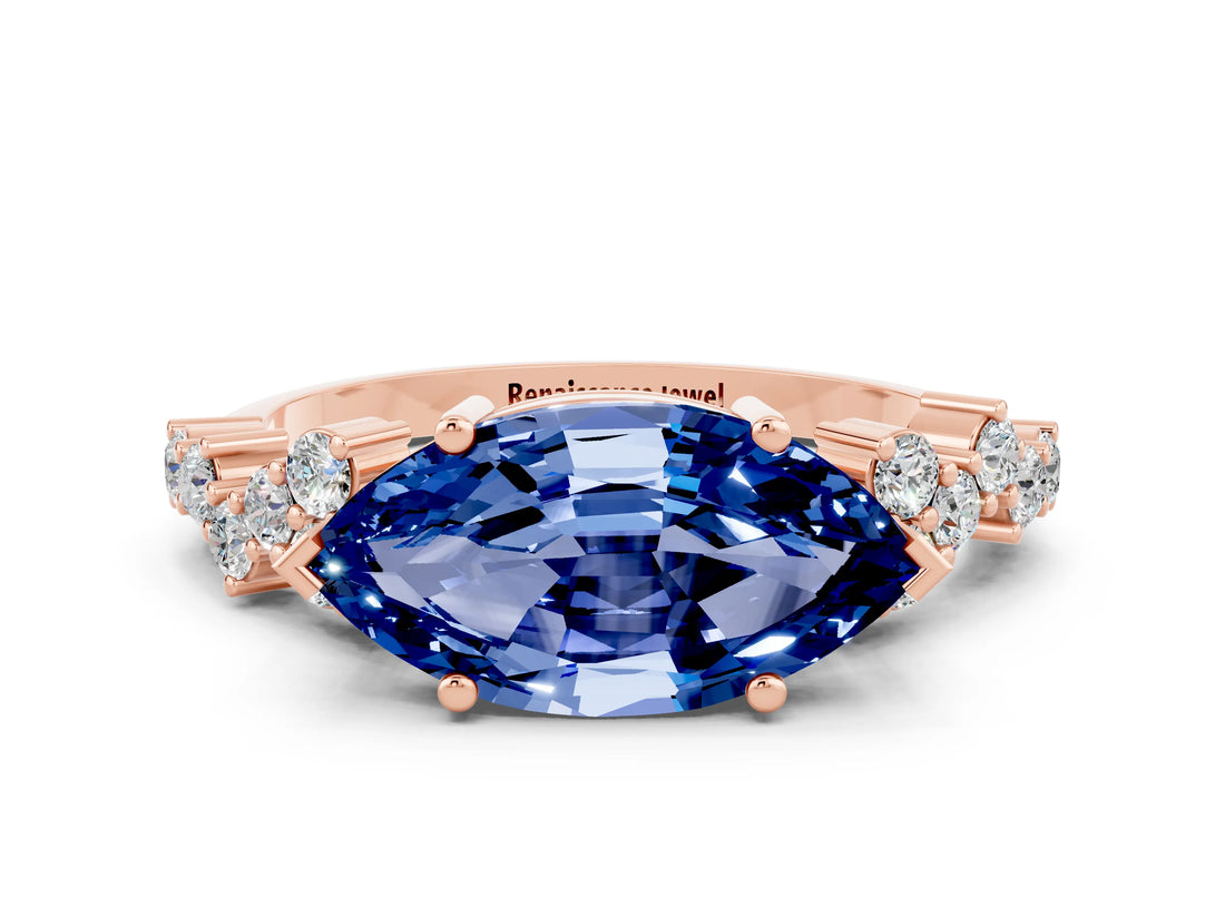 Rose gold Marquise Cut Diamond Cluster Pavé Band with Four-Prong Setting