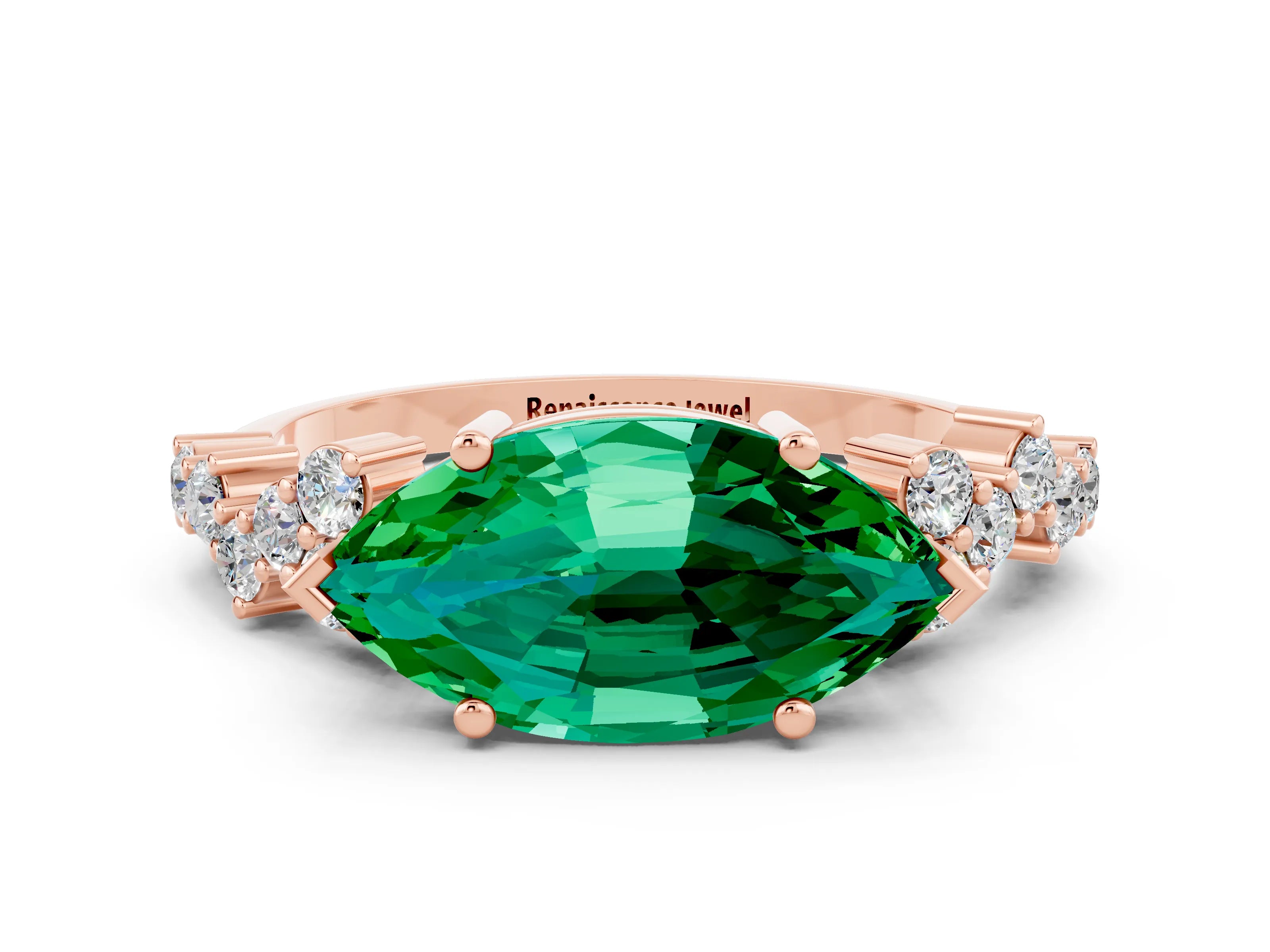 Rose gold Marquise Cut Diamond Cluster Pavé Band with Four-Prong Setting