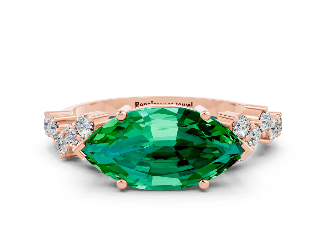 Rose gold Marquise Cut Diamond Cluster Pavé Band with Four-Prong Setting