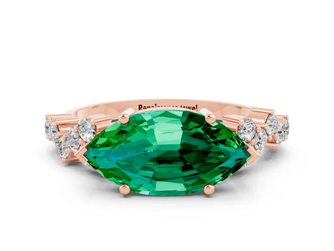 Rose gold Marquise Cut Diamond Cluster Pavé Band with Four-Prong Setting