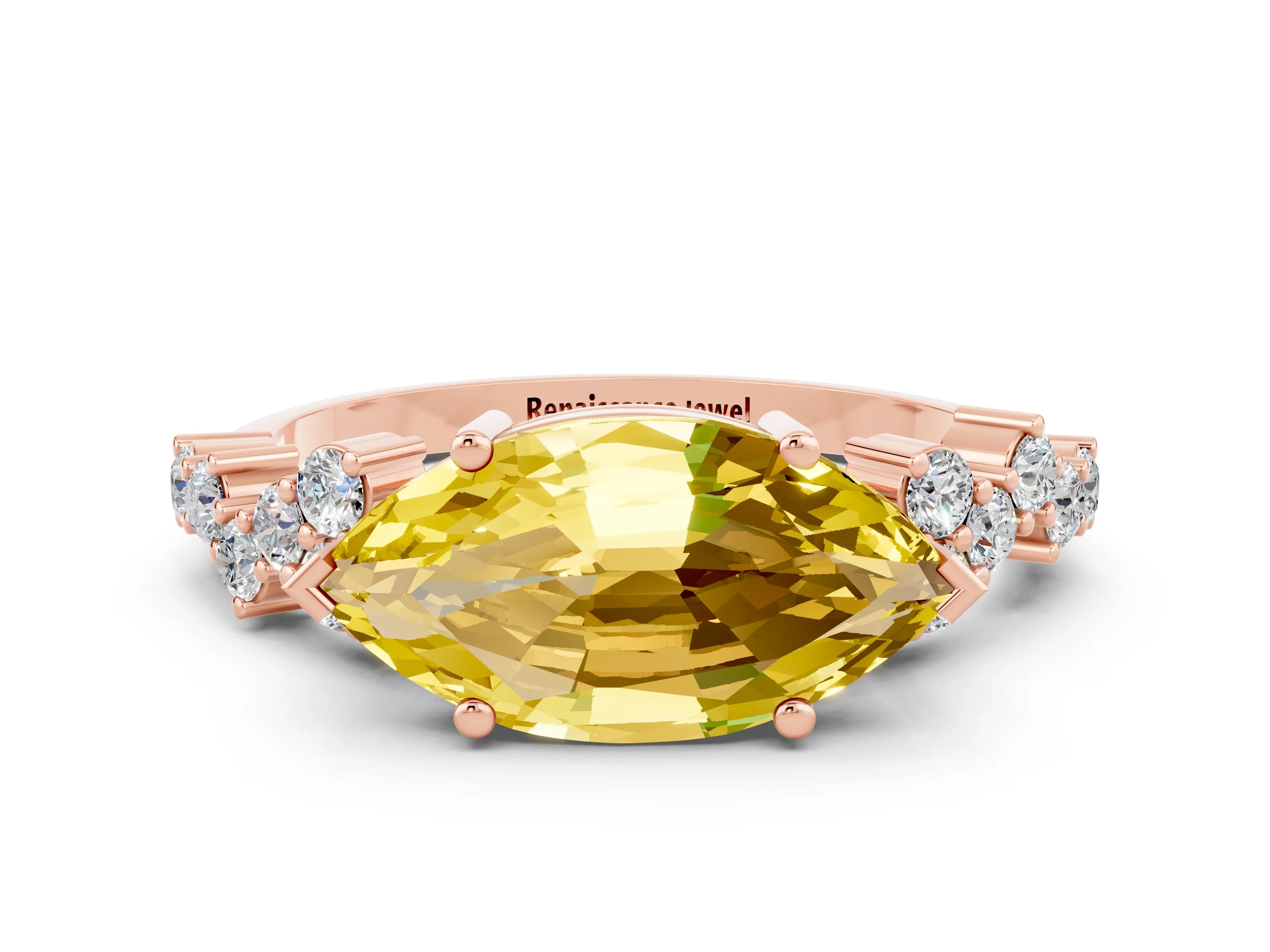 Rose gold Marquise Cut Diamond Cluster Pavé Band with Four-Prong Setting
