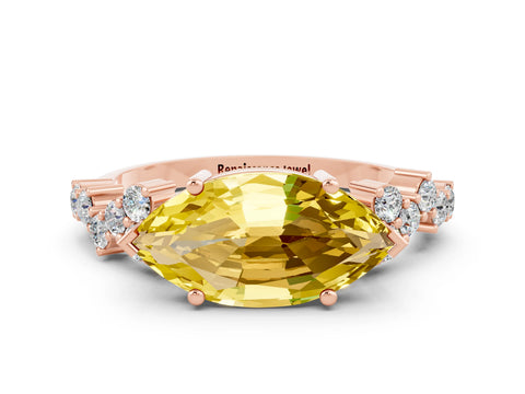 Rose gold Marquise Cut Diamond Cluster Pavé Band with Four-Prong Setting