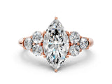 Rose gold Marquise Cut Diamond Cluster Ring with Round Accent Stones and Prong Setting on a Classic Band_61