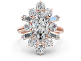 Rose gold Marquise Cut Diamond Cluster Ring with Round and Baguette Stones, Split Shank Band, Prong Setting_15