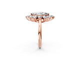 Rose gold Marquise Cut Diamond Cluster Ring with Round and Baguette Stones, Split Shank Band, Prong Setting_17