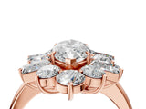 Rose gold Marquise Cut Diamond Cluster Ring with Round and Baguette Stones, Split Shank Band, Prong Setting_19