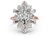 Rose gold Marquise Cut Diamond Cluster Ring with Round and Baguette Stones, Split Shank Band, Prong Setting_3