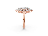 Rose gold Marquise Cut Diamond Cluster Ring with Round and Baguette Stones, Split Shank Band, Prong Setting_5