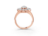 Rose gold Marquise Cut Diamond Cluster Ring with Round and Baguette Stones, Split Shank Band, Prong Setting_6