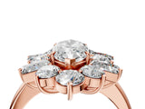 Rose gold Marquise Cut Diamond Cluster Ring with Round and Baguette Stones, Split Shank Band, Prong Setting_7