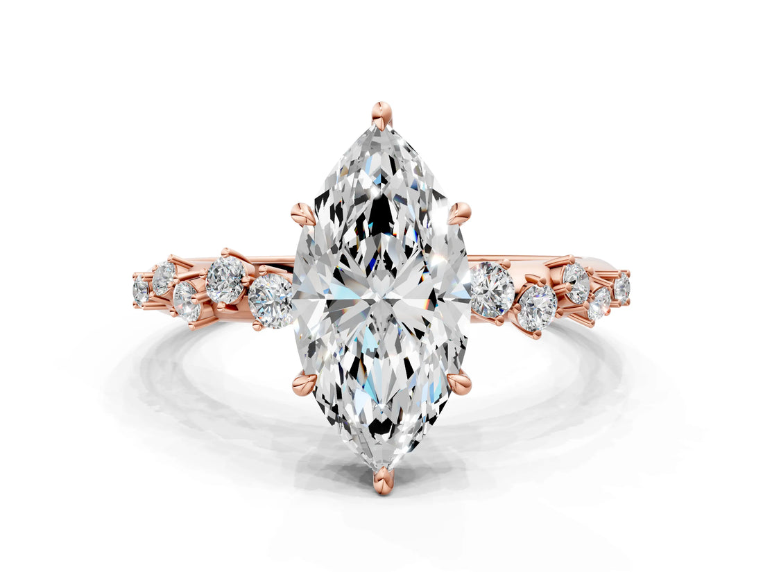 Rose gold Marquise Cut Diamond Cluster Side Stone Solitaire Ring with Prong Setting_58