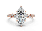 Rose gold Marquise Cut Diamond Cluster Side Stone Solitaire Ring with Prong Setting_58
