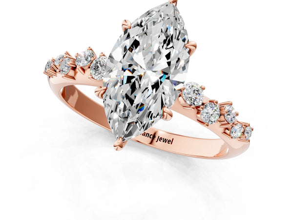 Rose Gold Marquise Solitaire Engagement Ring Setting with Graduated Cluster Accents on the Shoulders