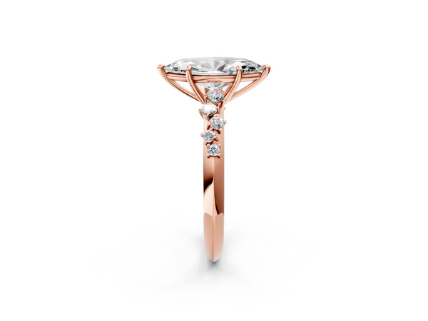 Rose Gold Marquise Solitaire Engagement Ring Setting with Graduated Cluster Accents on the Shoulders
