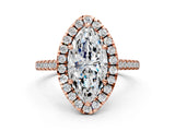Rose gold Marquise Cut Diamond Cushion Halo Ring with Pavé Band_15