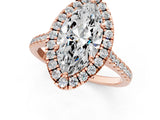 Rose gold Marquise Cut Diamond Cushion Halo Ring with Pavé Band_16