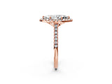 Rose gold Marquise Cut Diamond Cushion Halo Ring with Pavé Band_17