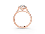 Rose gold Marquise Cut Diamond Cushion Halo Ring with Pavé Band_18