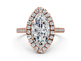 Rose gold Marquise Cut Diamond Cushion Halo Ring with Pavé Band_3