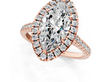 Rose gold Marquise Cut Diamond Cushion Halo Ring with Pavé Band_4