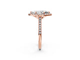 Rose gold Marquise Cut Diamond Cushion Halo Ring with Pavé Band_5