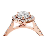 Rose gold Marquise Cut Diamond Cushion Halo Ring with Pavé Band_7