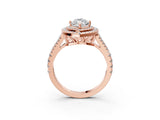 Rose gold Marquise Cut Diamond Double Halo Ring with Pavé Band and Prong Setting_101