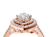 Rose gold Marquise Cut Diamond Double Halo Ring with Pavé Band and Prong Setting_102