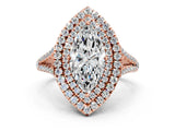 Rose gold Marquise Cut Diamond Double Halo Ring with Pavé Band and Prong Setting_98