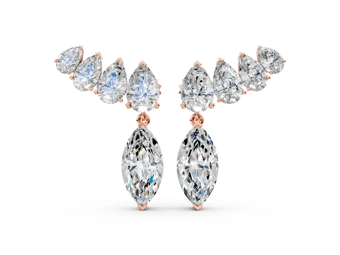 Rose gold Marquise Cut Diamond Ear Climber Drop Earrings_14
