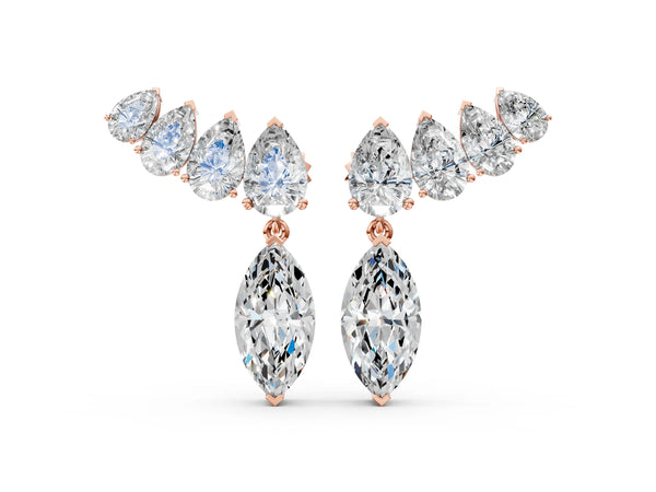 Rose gold Marquise Cut Diamond Ear Climber Drop Earrings