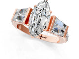 Rose gold Marquise Cut Diamond Engagement Ring with Baguette Side Stones and Channel Set Band_44